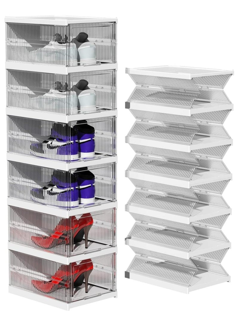 أوزيغالور منظم أحذية 6 طبقات بأبواب - خزانة تخزين أحذية بلاستيكية قابلة للتركيب، تركيب سهل لتوفير المساحة للخزانة ومدخل المنزل (1 مجموعة) - Image 1