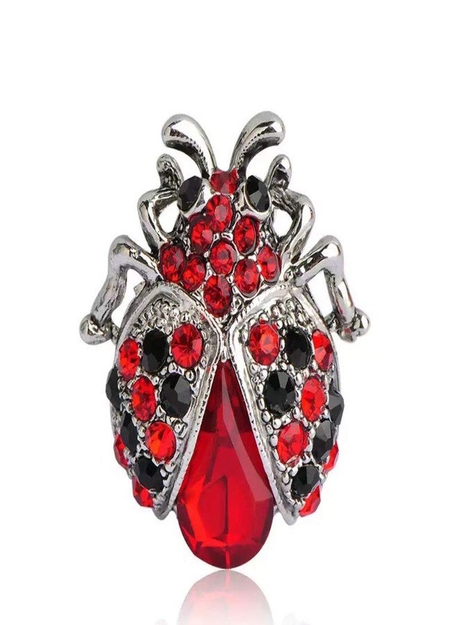MINGHUA Red Crystal Rhinestone Ladybug Coccinella Beetle Brooch Pin - Image 1