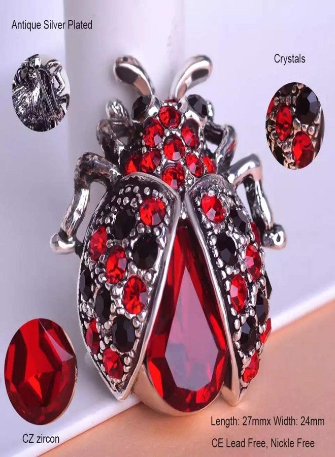 MINGHUA Red Crystal Rhinestone Ladybug Coccinella Beetle Brooch Pin - Image 3