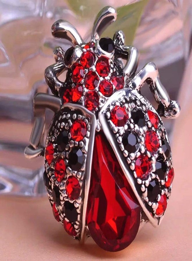 MINGHUA Red Crystal Rhinestone Ladybug Coccinella Beetle Brooch Pin - Image 2