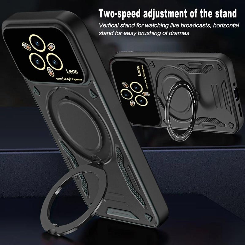 erorex For Realme 14 Pro+ 5G Large Window MagSafe Holder Phone Case(Black) - Image 4