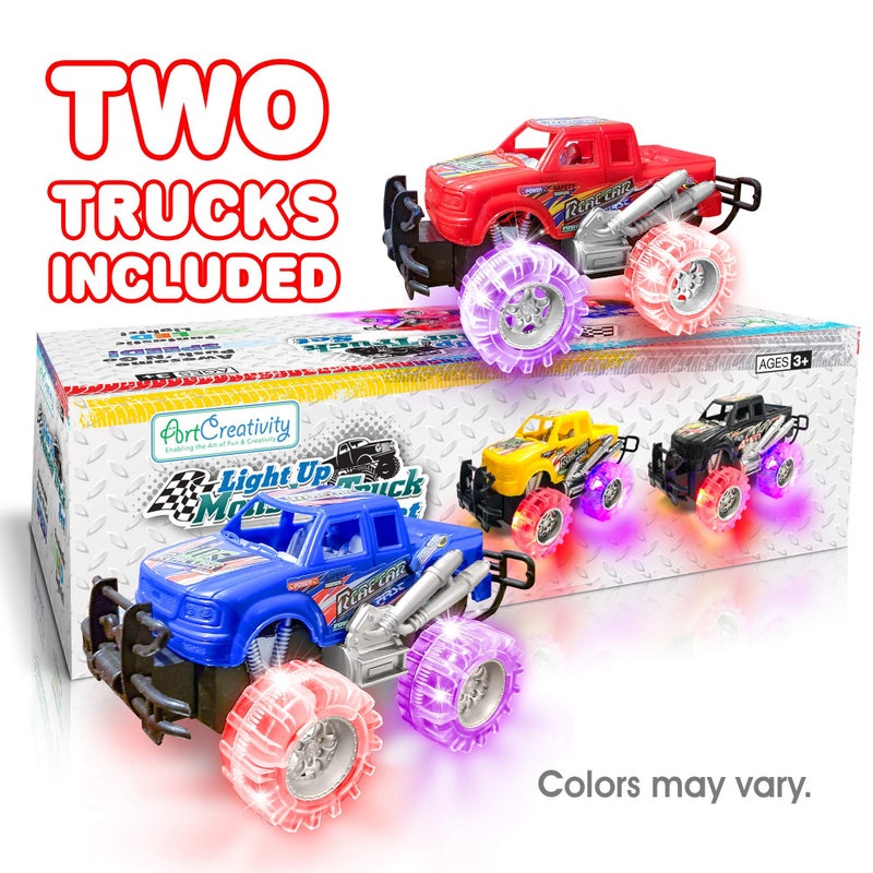 ArtCreativity Light-Up Monster Truck Toys (2-Pack) â€“ Push-&-Go Cars with Glowing Wheels â€“ Birthday Gift for Toddlers, Boys & Girls Ages 3+ â€“ Durable Friction-Powered Trucks â€“ Batteries Included - Image 2