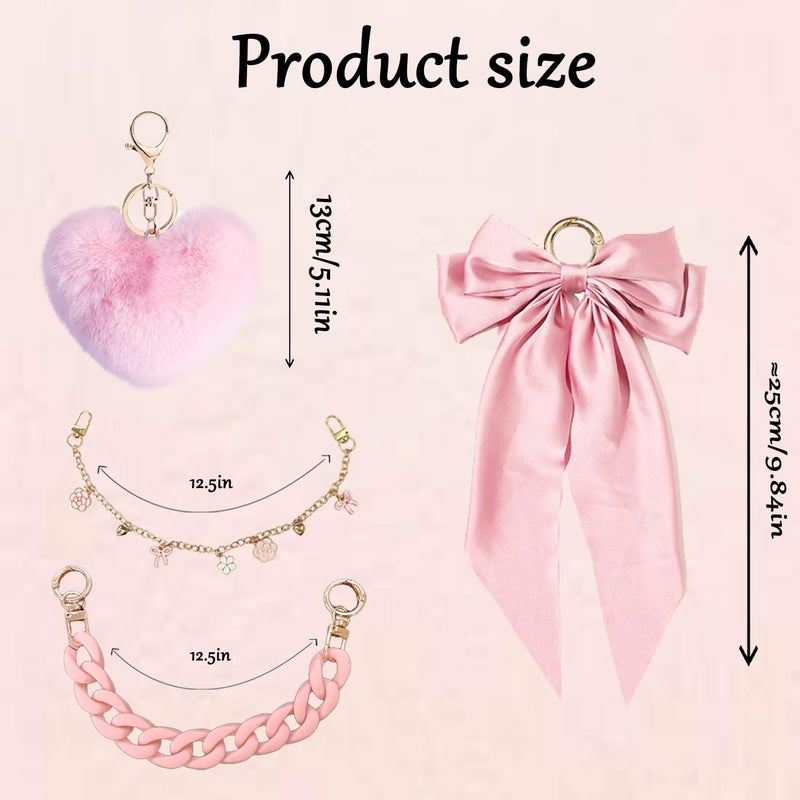 CuddleJunk Bag Charms for Tote Bags, Satin Bow Keychain Kit Accessories for Yeti Camino, Fluffy Ball Gold Chains Charms for Women Purse Beach Handbag (Pink) - Image 2