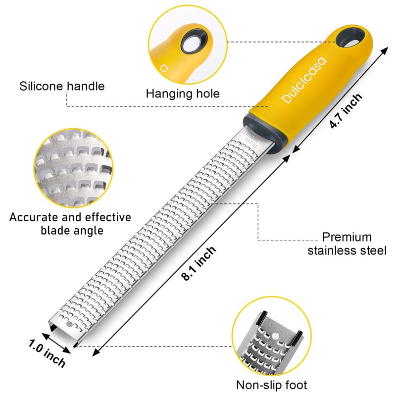 Dulcicasa Professional Stainless Steel Lemon Zester & Grater - Premium Kitchen Tool for Cheese, Garlic, Ginger, Chocolate, Vegetables & Fruits | Dishwasher Safe  - Image 4
