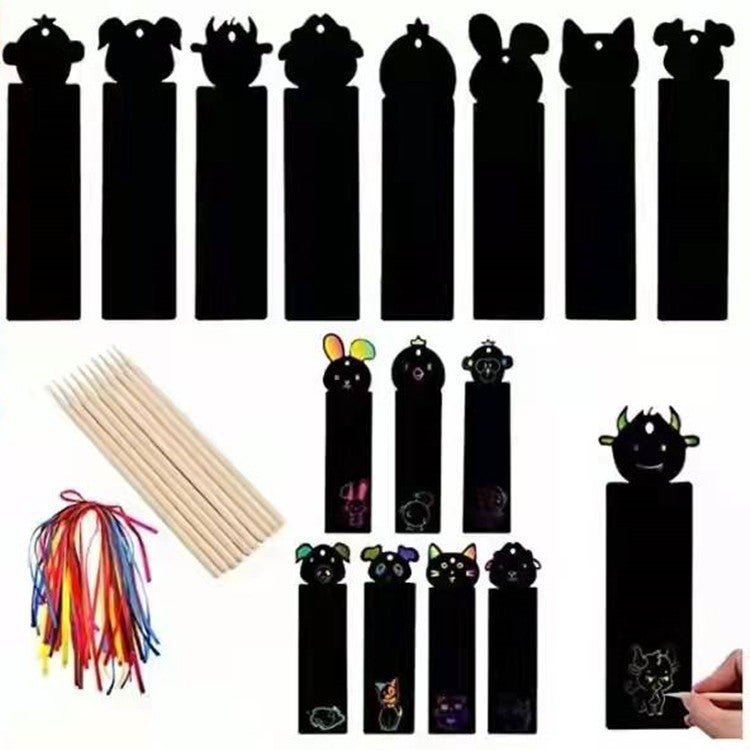 Colorful Scratch-Off Book Set Animal Bookmark Diy Scratch-Off Special-Shaped Colorful Drawing Paper Kidsren'S Painting Graffiti - Image 3