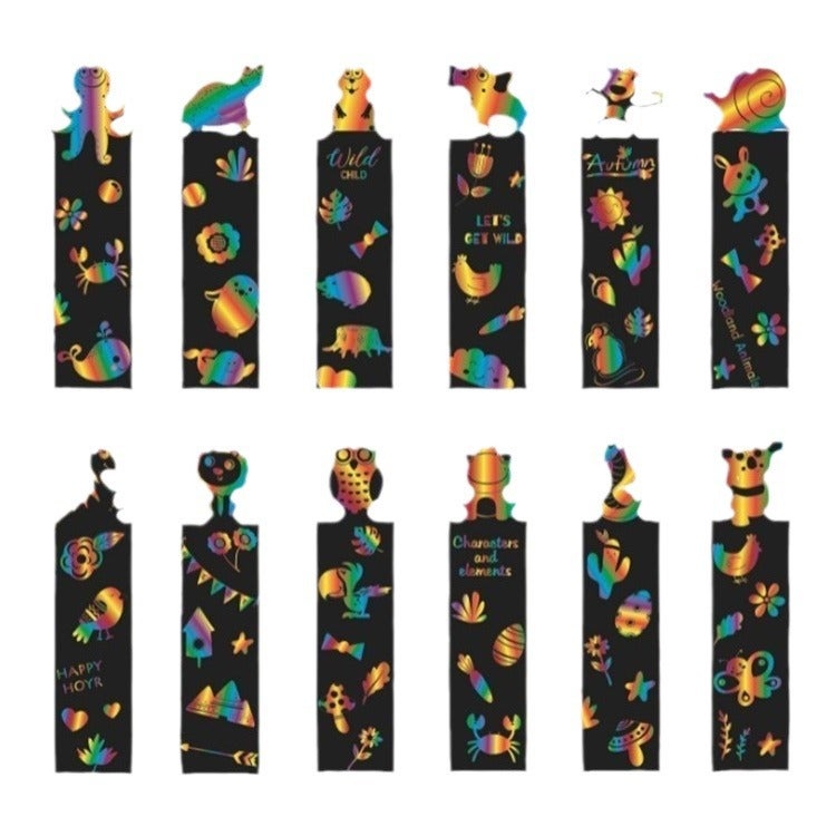 Colorful Scratch-Off Book Set Animal Bookmark Diy Scratch-Off Special-Shaped Colorful Drawing Paper Kidsren'S Painting Graffiti - Image 5