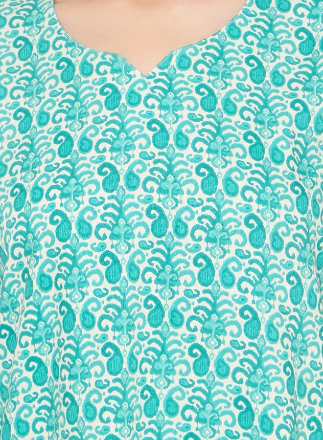 Clovia Paisley Print Notch Neck Top and Pyjama Set - Image 3