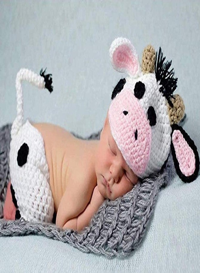 Vedory Newborn Baby Photo Shoot Props Girl Boy Crochet Knit Hat Costume Stripe Hat Pants Overalls Photography Props (milk white) - Image 3