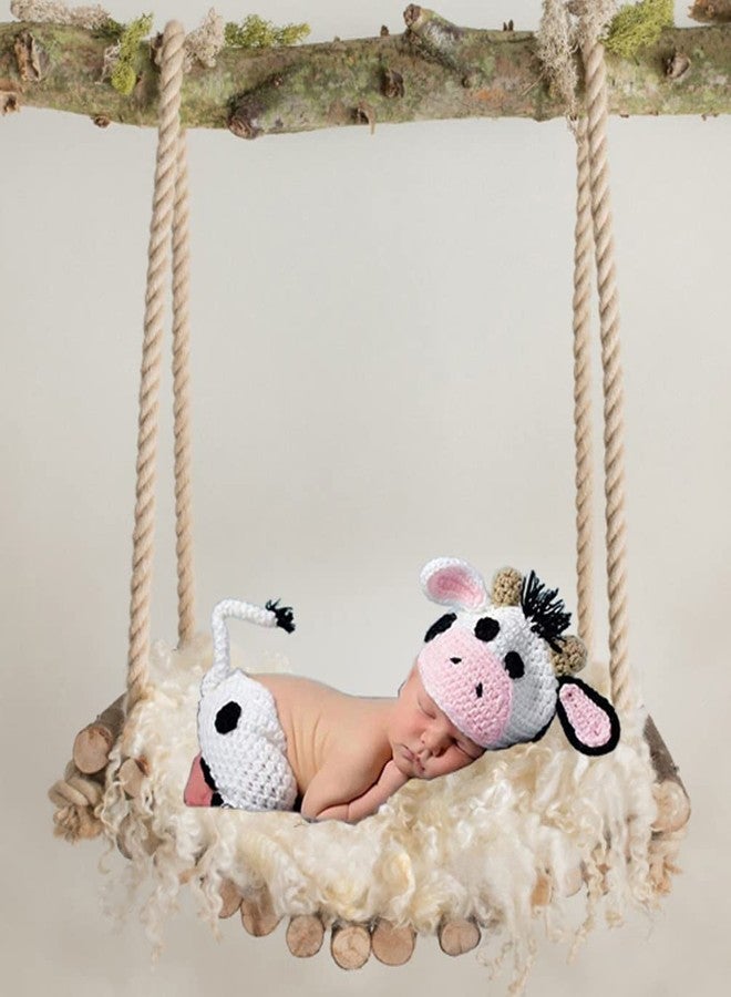Vedory Newborn Baby Photo Shoot Props Girl Boy Crochet Knit Hat Costume Stripe Hat Pants Overalls Photography Props (milk white) - Image 4