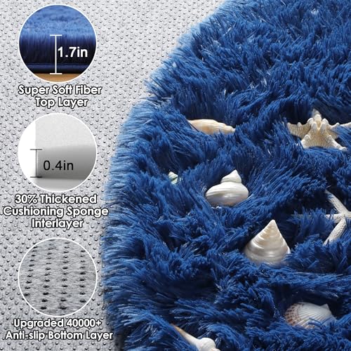 ONASAR Navy Blue Round Area Rug 4ft, Soft Bedroom Circle Rugs Floor Mat for Kids Girls Boys Teen Room, Fluffy Plush Shaggy Carpet for Baby Nursery Living Room Playroom Dorm Home Decor - Image 2