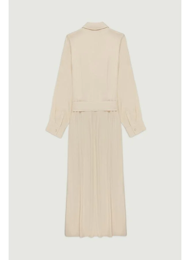 Mısırlı 1951 Beige Belt-Detail Shirt Dress