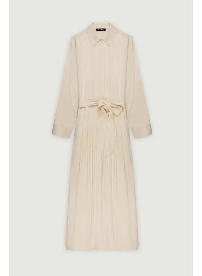 Mısırlı 1951 Beige Belt-Detail Shirt Dress