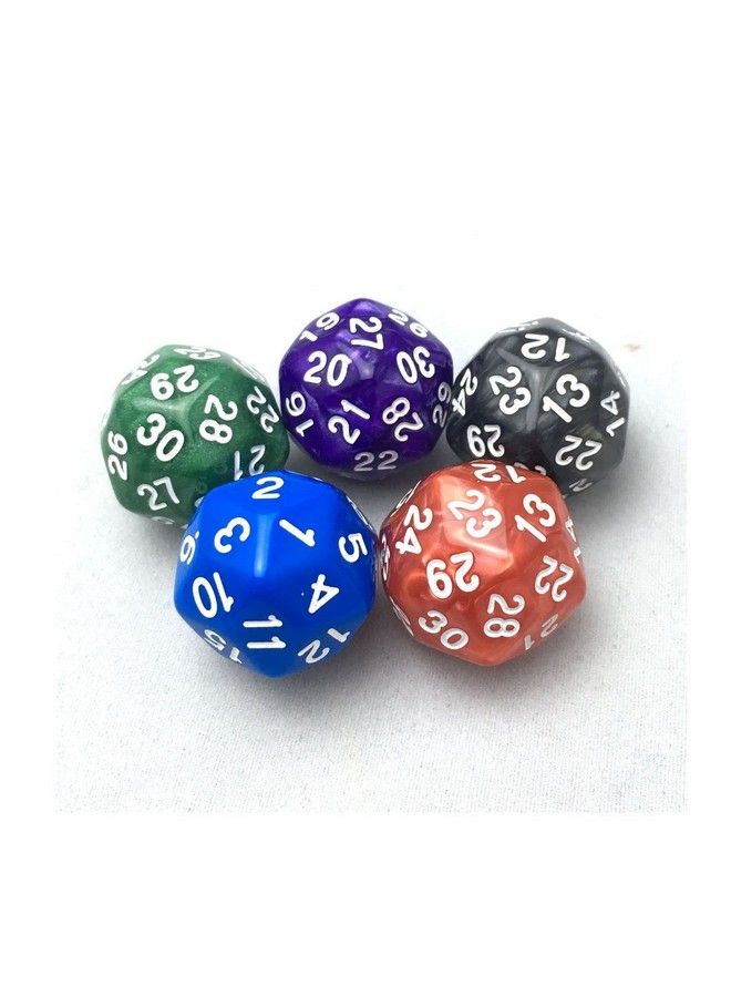 Smartdealspro ® 5 عبوات من نرد بوليهدرا D30 بألوان عشوائية لألعاب الطاولة Dnd Rpg Mtg مع حقيبة مجانية - Image 2