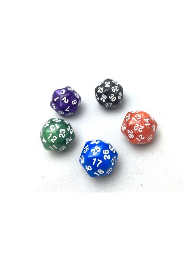 Smartdealspro ® 5 عبوات من نرد بوليهدرا D30 بألوان عشوائية لألعاب الطاولة Dnd Rpg Mtg مع حقيبة مجانية - Image 3