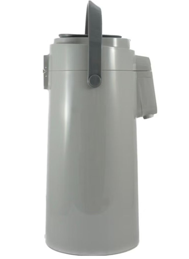 Homemaker This premium 3L Tea & Coffee Vacuum Flask with Pump features an insulated double wall glass interior for excellent heat retention, keeping beverages hot or cold for hours, with a convenient handle for portability and a fine grey finish for a stylish touch. 
