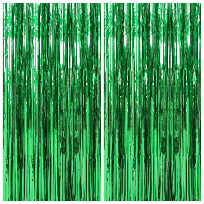 K.E.J. 2 Pack Foil Curtain Backdrop Green Metallic Tinsel Foil Fringe Curtains Photo Booth Props for Birthday Wedding Engagement Baby Shower Bachelorette Christmas Holiday Celebration Party Decorations - Image 1