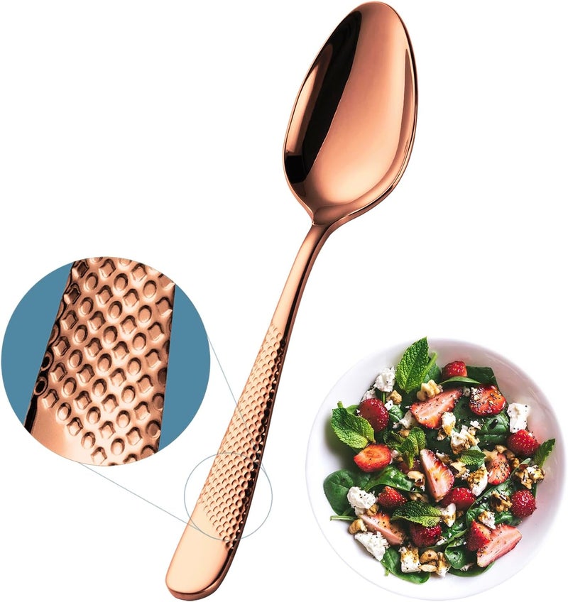 Xideman ® 12-Piece Premium Hammered Teaspoons Set (6.7 inch), 18/10 Stainless Steel Tea Spoons, Durable Small Spoon, Mirror Polished Dessert Spoons Silverware for Home, Kitchen, Restaurant (Copper) - Image 1