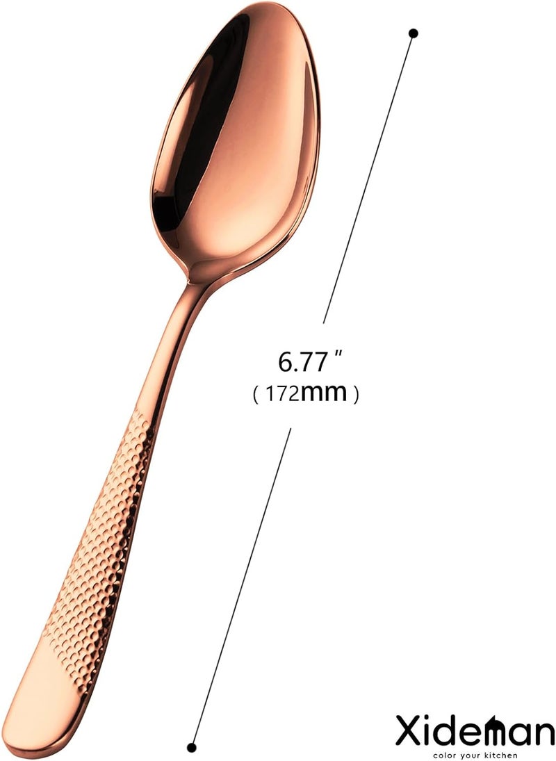 Xideman ® 12-Piece Premium Hammered Teaspoons Set (6.7 inch), 18/10 Stainless Steel Tea Spoons, Durable Small Spoon, Mirror Polished Dessert Spoons Silverware for Home, Kitchen, Restaurant (Copper) - Image 3