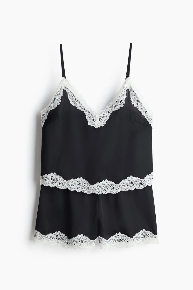 اتش اند ام بيجاما ساتان بحواف من الدانتيل