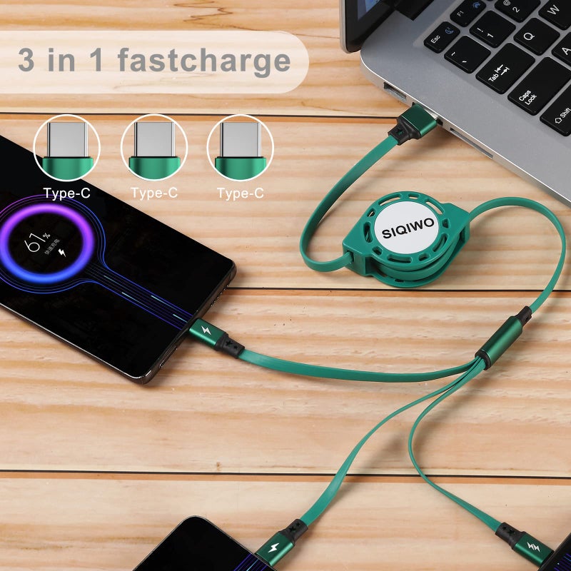 SIQIWO Multi USB C Retractable Cable, [3.3Ft/3A/2 Pack] QC 3.0 USB C Splitter Cable, 3 in 1 Charger Cord with 3 Type C Ports, Fast Charging for iPhone 15 16 17 Series, iPad Pro, Samsung Galaxy S25 S24 - Image 3