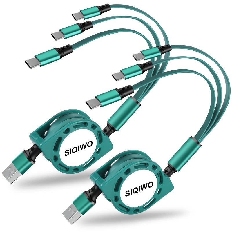 SIQIWO Multi USB C Retractable Cable, [3.3Ft/3A/2 Pack] QC 3.0 USB C Splitter Cable, 3 in 1 Charger Cord with 3 Type C Ports, Fast Charging for iPhone 15 16 17 Series, iPad Pro, Samsung Galaxy S25 S24 - Image 1