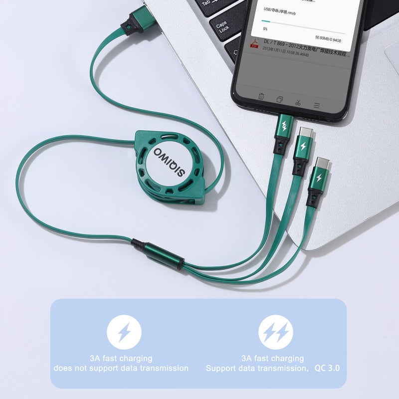 SIQIWO Multi USB C Retractable Cable, [3.3Ft/3A/2 Pack] QC 3.0 USB C Splitter Cable, 3 in 1 Charger Cord with 3 Type C Ports, Fast Charging for iPhone 15 16 17 Series, iPad Pro, Samsung Galaxy S25 S24 - Image 5