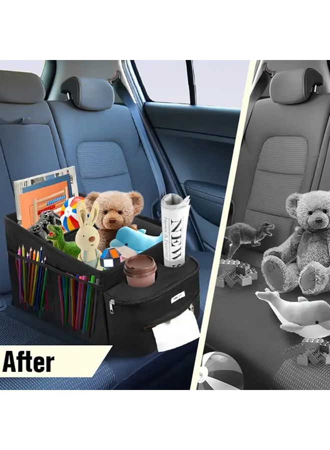 Red Collapsible Car Storage Box 1pc Passenger Seat Organizer with Partitions 2 Cup Holders for Front Back Seat - Image 4