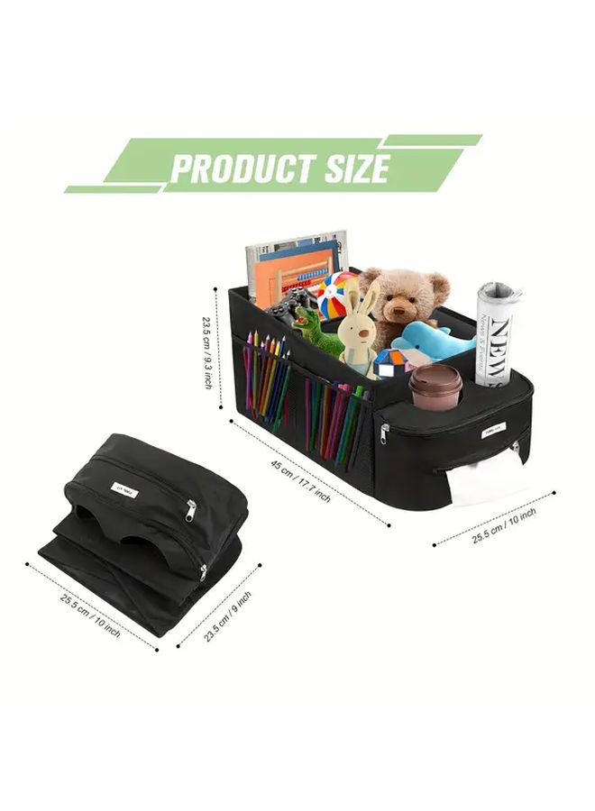 Red Collapsible Car Storage Box 1pc Passenger Seat Organizer with Partitions 2 Cup Holders for Front Back Seat - Image 2