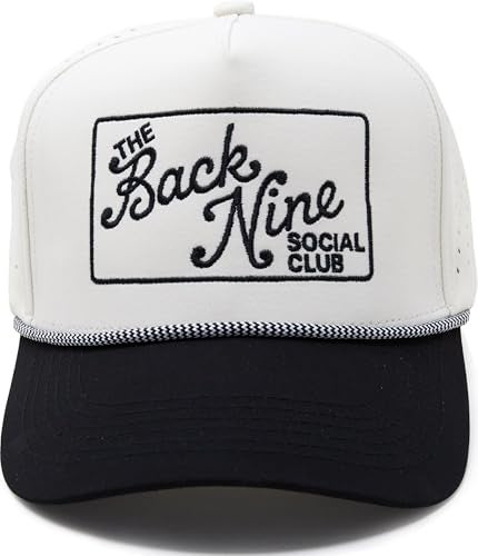 Funky Junque Golf Hat for Men Performance Waterproof 5 Panel Rope Trucker Snapback Breathable Workout Cap The Back Nine Social Club BlackBeige - Image 1