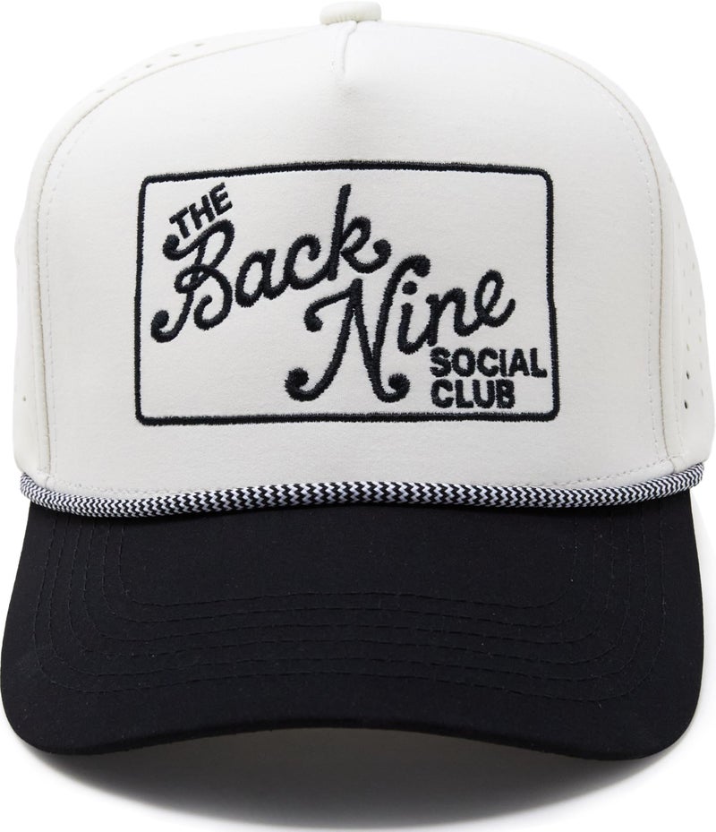 Funky Junque Golf Hat for Men Performance Waterproof 5 Panel Rope Trucker Snapback Breathable Workout Cap The Back Nine Social Club BlackBeige - Image 2