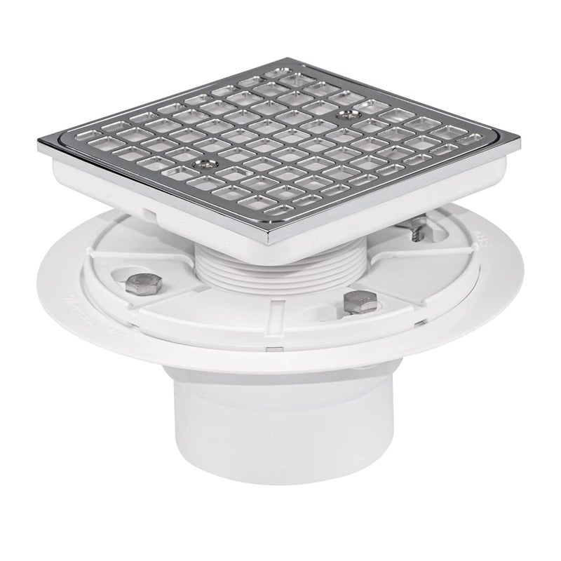 Uni-Green تصريف دش مربع UniGreen 412 بوصة مع جهاز جمع الشعر مناسب لأنابيب 2 أو 3 متوافق مع نظام تصريف كوهلر مجموعة تصريف دش مع فلانج PVC مصفاة كروم مصقولة للحمام