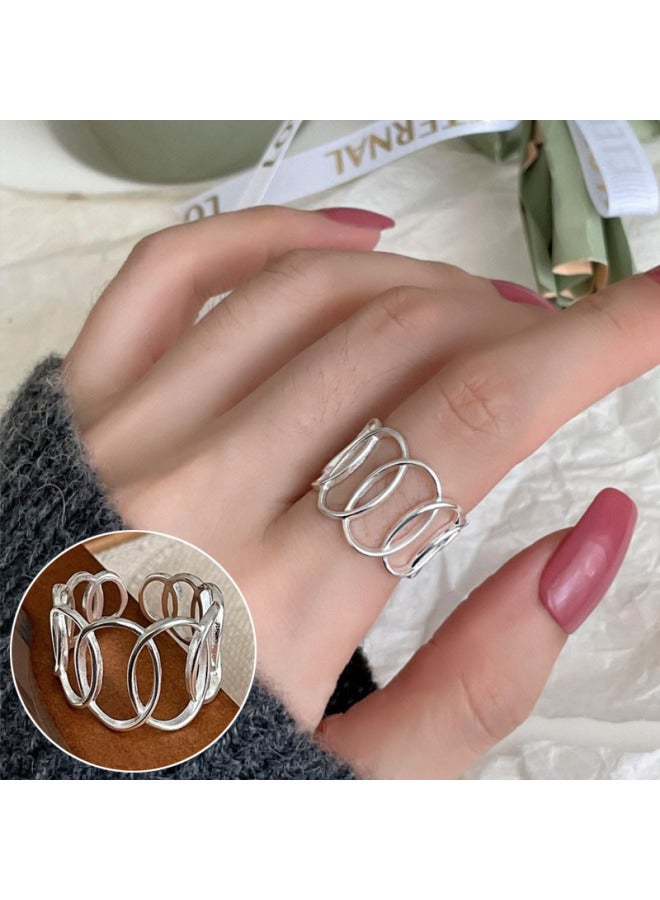 Geometric Smooth Ring Women's Line Winding Cross Stacked S925 Silver Plated Open Ring Niche Food Finger Ring