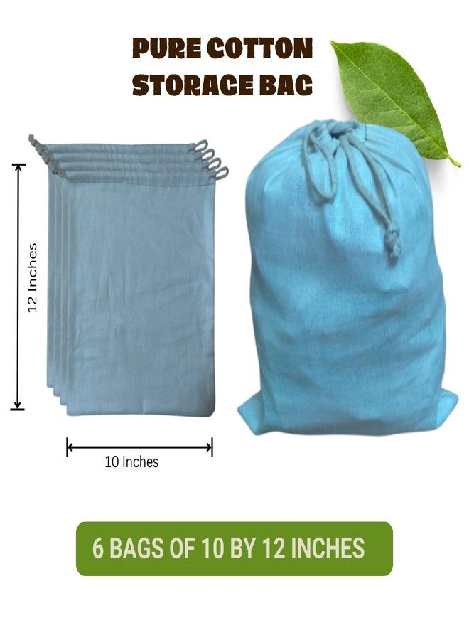 BenignCraft Cotton Reusable Multipurpose Fridge Bags for Vegetables, Fruits, Toys Storage Bags with Drawstring, 25 x 30 cm, Set of 6, - Image 2