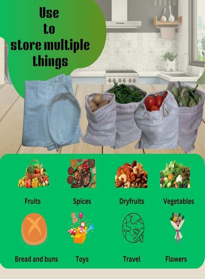 BenignCraft Cotton Reusable Multipurpose Fridge Bags for Vegetables, Fruits, Toys Storage Bags with Drawstring, 25 x 30 cm, Set of 6, - Image 3