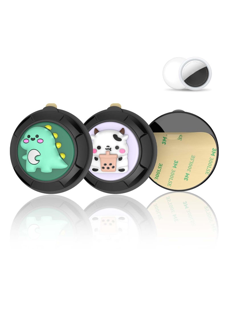 SYOSI [2-Pack] Cute Sticker Case for Air tag Holder with 3M Adhesive - Cartoon Design, Waterproof and Durable Airtag Protector for Luggage, Bike, Camera, and More (Dinosaur & Dairy Cow)  - Image 1
