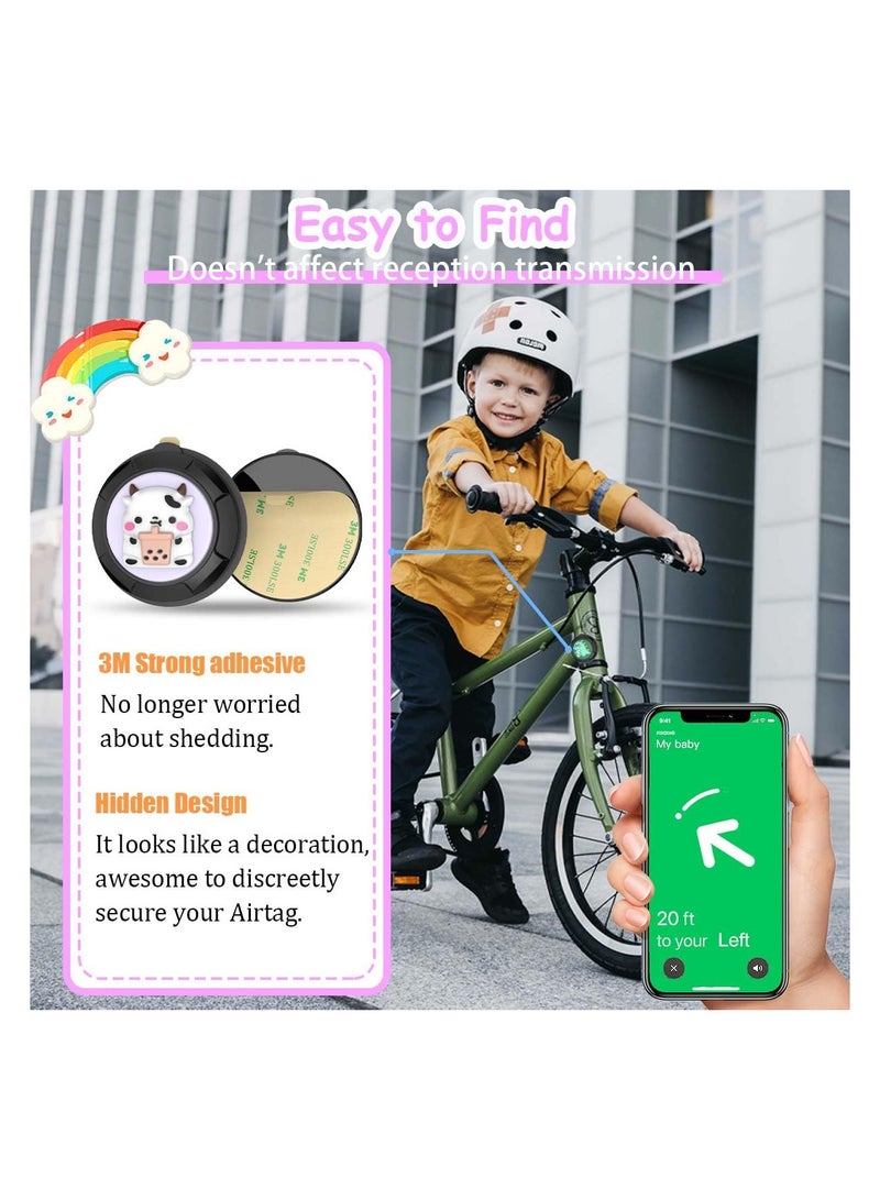 SYOSI [2-Pack] Cute Sticker Case for Air tag Holder with 3M Adhesive - Cartoon Design, Waterproof and Durable Airtag Protector for Luggage, Bike, Camera, and More (Dinosaur & Dairy Cow)  - Image 3