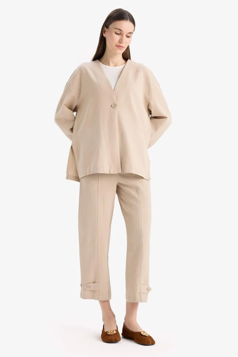 ديفاكتو Linen Blend Basic Harem Trousers
