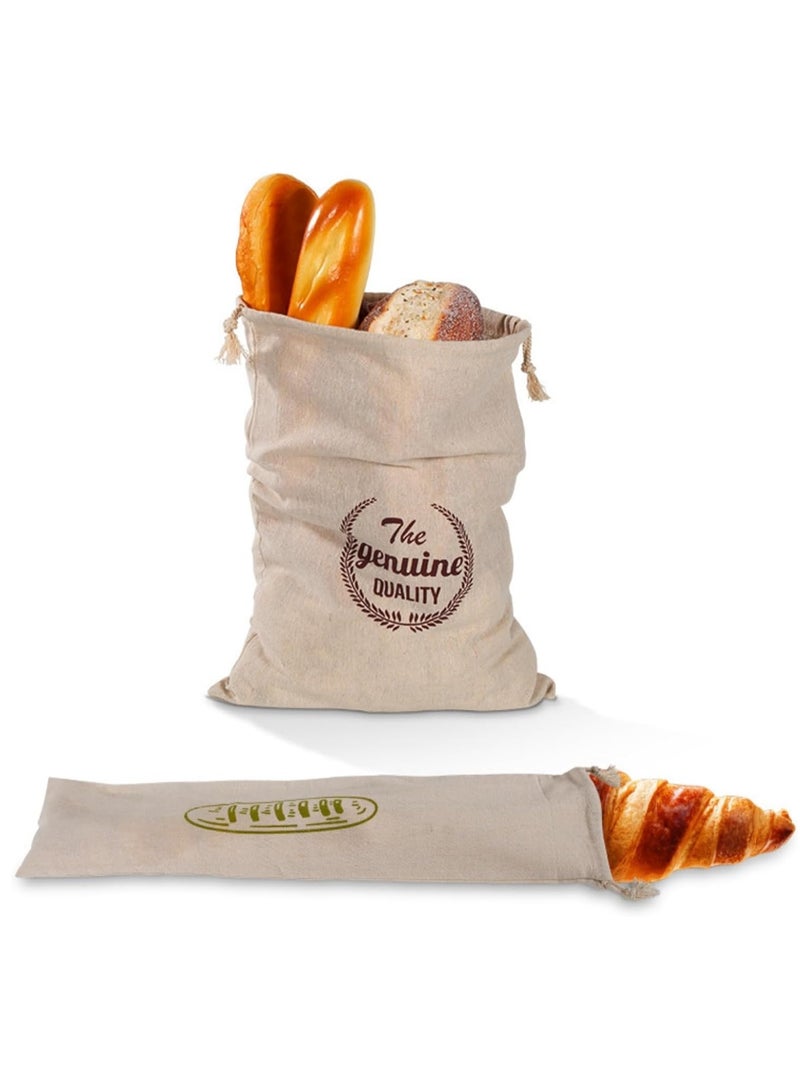 SYOSI 2-Pack Linen Bread Bags - Unbleached Reusable Burlap Storage Bags for Sourdough Loaves, Pastries, Baguettes, and Picnic & Camping Food - Image 1