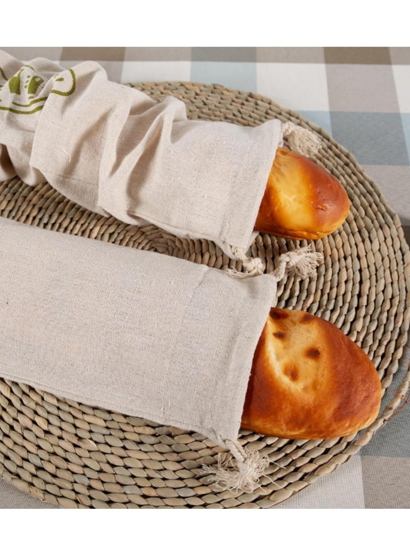 SYOSI 2-Pack Linen Bread Bags - Unbleached Reusable Burlap Storage Bags for Sourdough Loaves, Pastries, Baguettes, and Picnic & Camping Food - Image 3