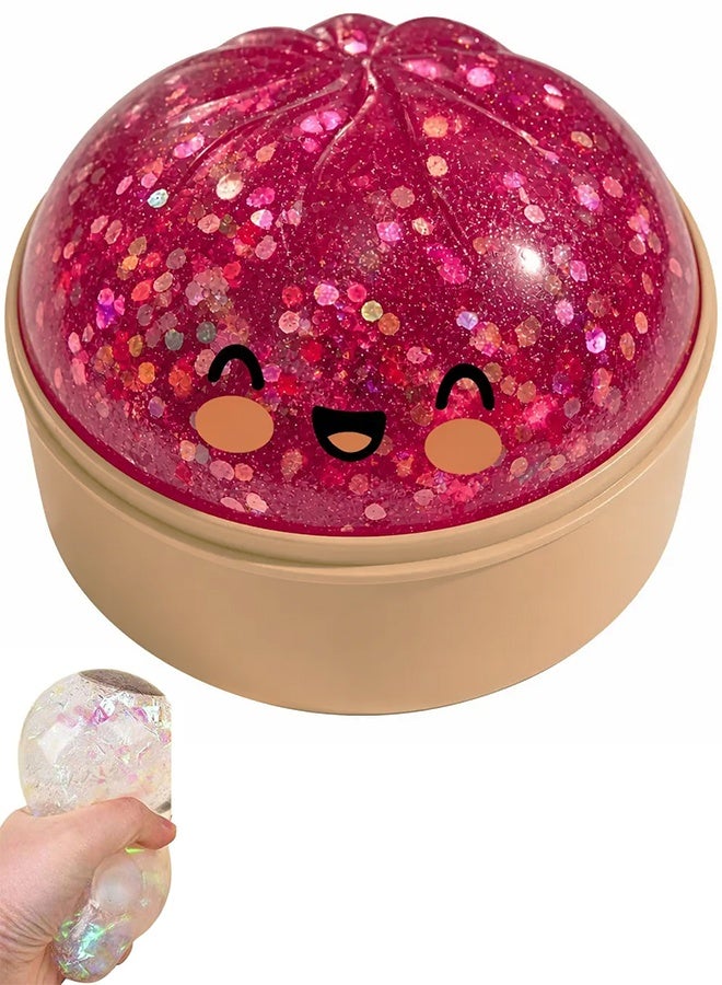 10cm Giant Dumpling Squishy with Steamer Box – Large Stress Relief Sensory Ball, Soft Dough Fidget Toy (red) - Image 1