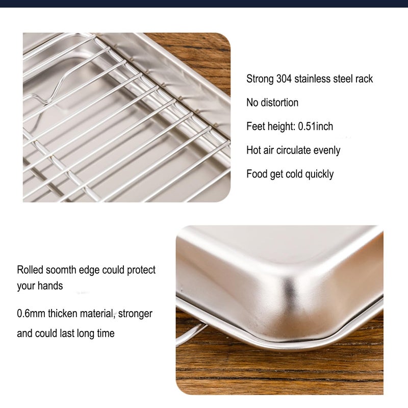 HYTK Extra Small Serving Trays with Cooling Wire Racks Set Stainless Steel 304 Tiny Baking Sheet Pans 9.3 x 6.9 Inch Dishwasher Safe for 1~2 Person 2 Pans & 2 Racks - Image 3