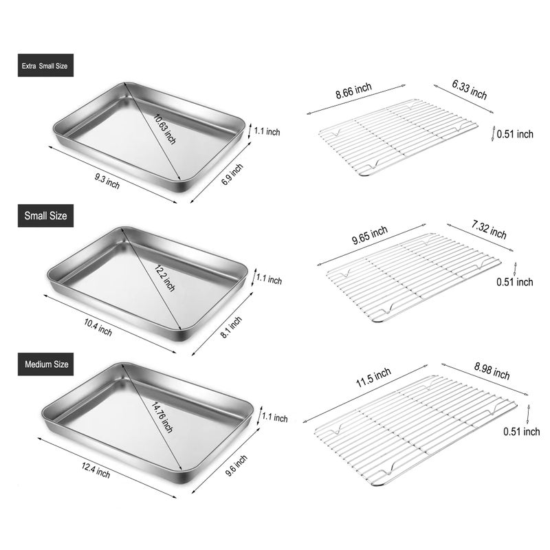 HYTK Extra Small Serving Trays with Cooling Wire Racks Set Stainless Steel 304 Tiny Baking Sheet Pans 9.3 x 6.9 Inch Dishwasher Safe for 1~2 Person 2 Pans & 2 Racks - Image 2