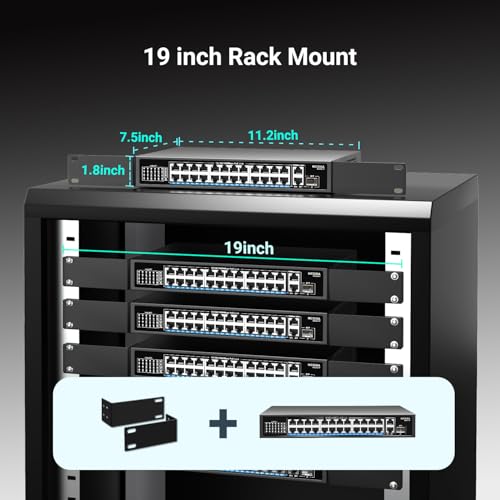 NICGIGA 24-Port Gigabit PoE Switch with 24 PoE+@300W, 2 Gigabit Uplink Ports, 1 SFP, Sturdy Metal for Desktop/Rack Mount, Plug and Play, Unmanaged Power Over Ethernet Switch - Image 4