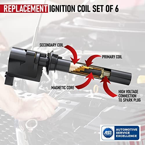 AA Ignition Ignition Coil Pack Set of 6 - Compatible with Ford, Mazda, Mercury 3.0L V6 Models - Replaces 18LZ-12029-AB, 18LZ-12029-AA, 2M2Z-12029-AC, DG500, DG513 - Fits 01, 02, 2003, 2004, 2005 Escape, Taurus - Image 4