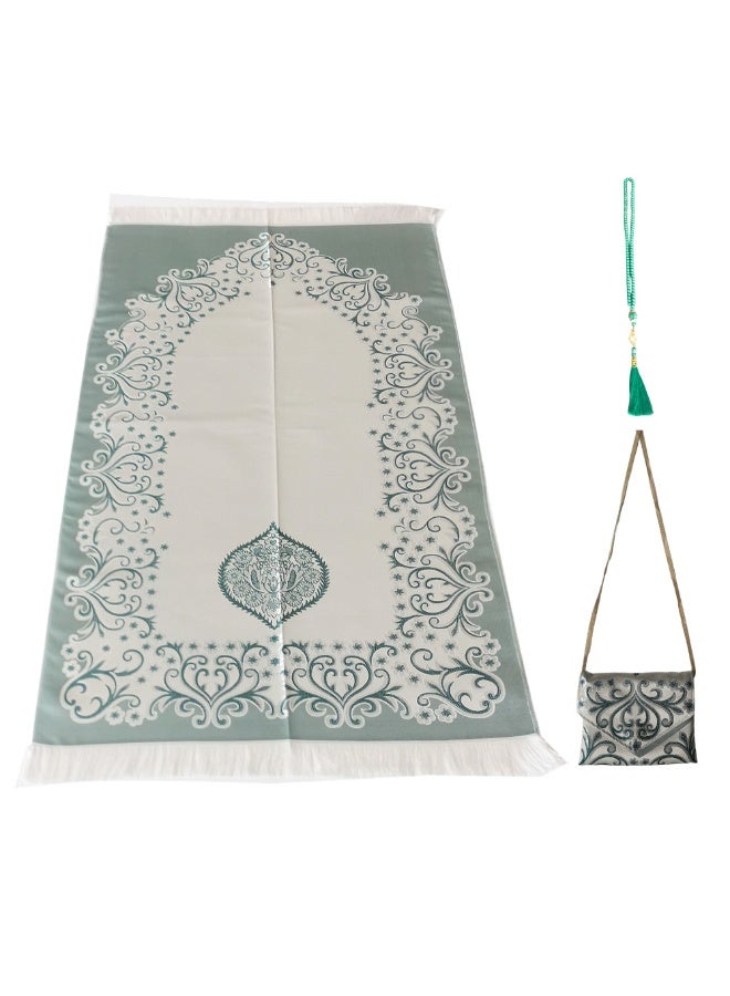Multi-Color Elastic Jacquard Prayer Mat Set with Matching Crossbody Storage Bag - Image 1