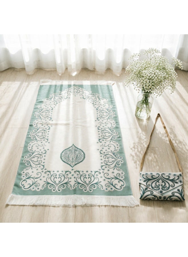 Multi-Color Elastic Jacquard Prayer Mat Set with Matching Crossbody Storage Bag - Image 3
