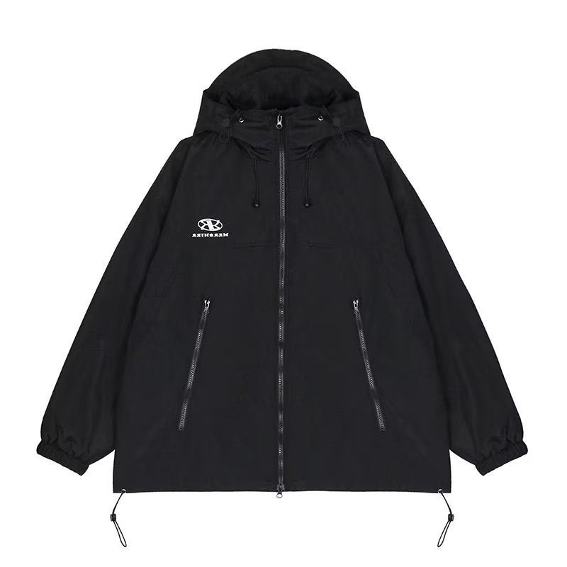 2022 Spring and Autumn Functional Hooded Waterproof Jacket Loose Casual Zipper Solid Color Coat Cool Trendy for Men and Women - Image 4