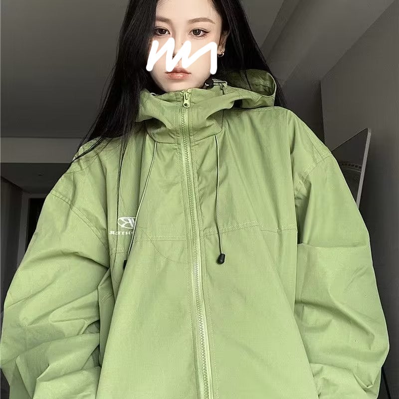 2022 Spring and Autumn Functional Hooded Waterproof Jacket Loose Casual Zipper Solid Color Coat Cool Trendy for Men and Women - Image 2
