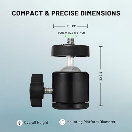 Humble Swivel 1/4" Screw Tripod Ball Head Bracket Holder Ball Head 360 Degree Aluminium Alloy Body Rotating for DSLR Camera, Ring Lights (Black) - Image 2