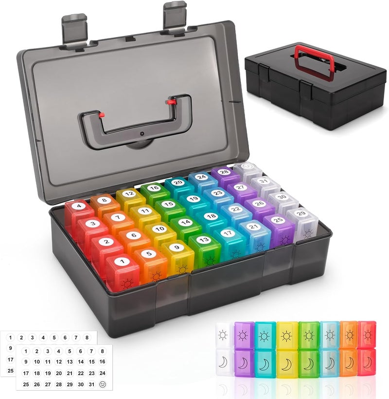 Yewltvep Monthly Pill Organizer 2 Times a Day, 30 Day Pill Organizer 2 Times a Day, Monthly Pill Organizer 2X a Day with Travel Case, Month Pill Box Organizer with 32 Daily Compartments, Pill Holder